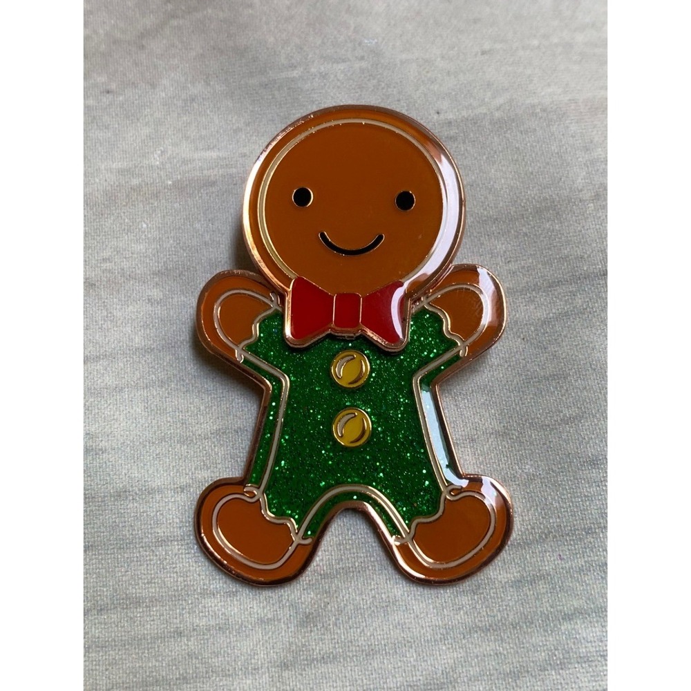 Hogeye Gingerbread Man Enamel Pin Green Glitter Holiday Christmas 2" Metal